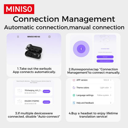 MINISO MS165 Open Wireless Translation Bluetooth Headset for Lifetime Free for Listening to Music and Calling, Real-Time Bluetooth