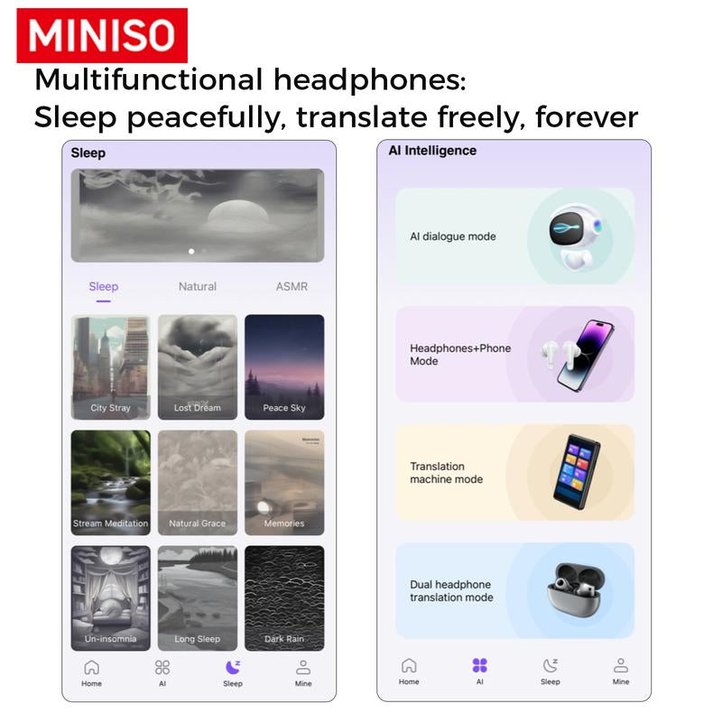 MINISO MS165 Open Wireless Translation Bluetooth Headset for Lifetime Free for Listening to Music and Calling, Real-Time Bluetooth