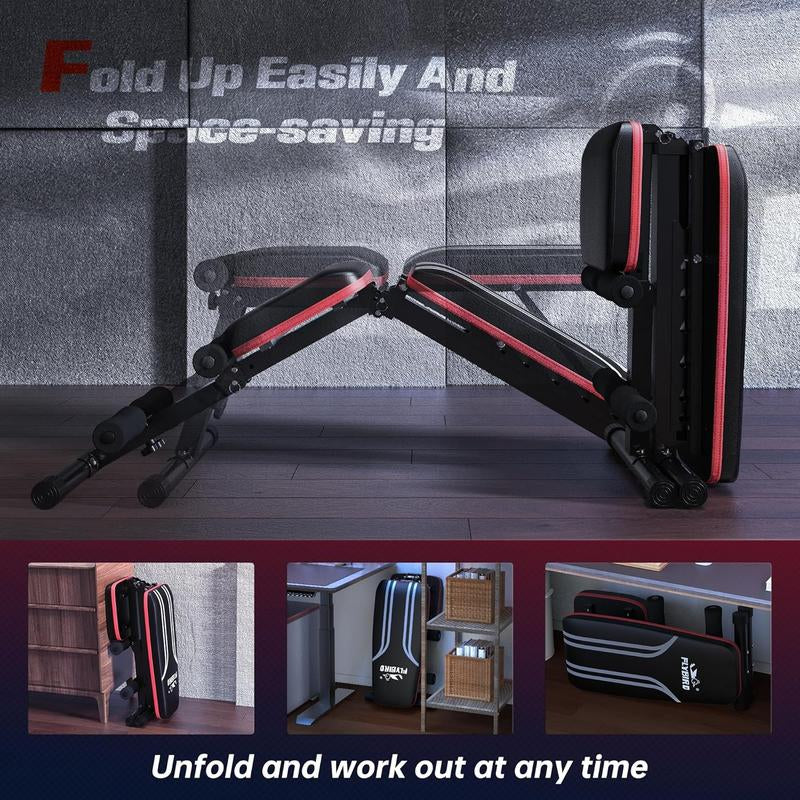 FLYBIRD Adjustable Weight Bench Workout Bench for Home Gym, 15 Degree Decline Sit-Up, Resistance Bands